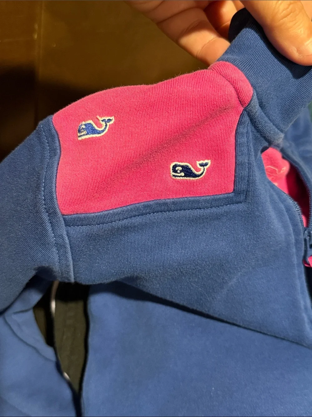 Vineyard Vines Royal Blue Quarter-Zip with Pink Shoulder Accents